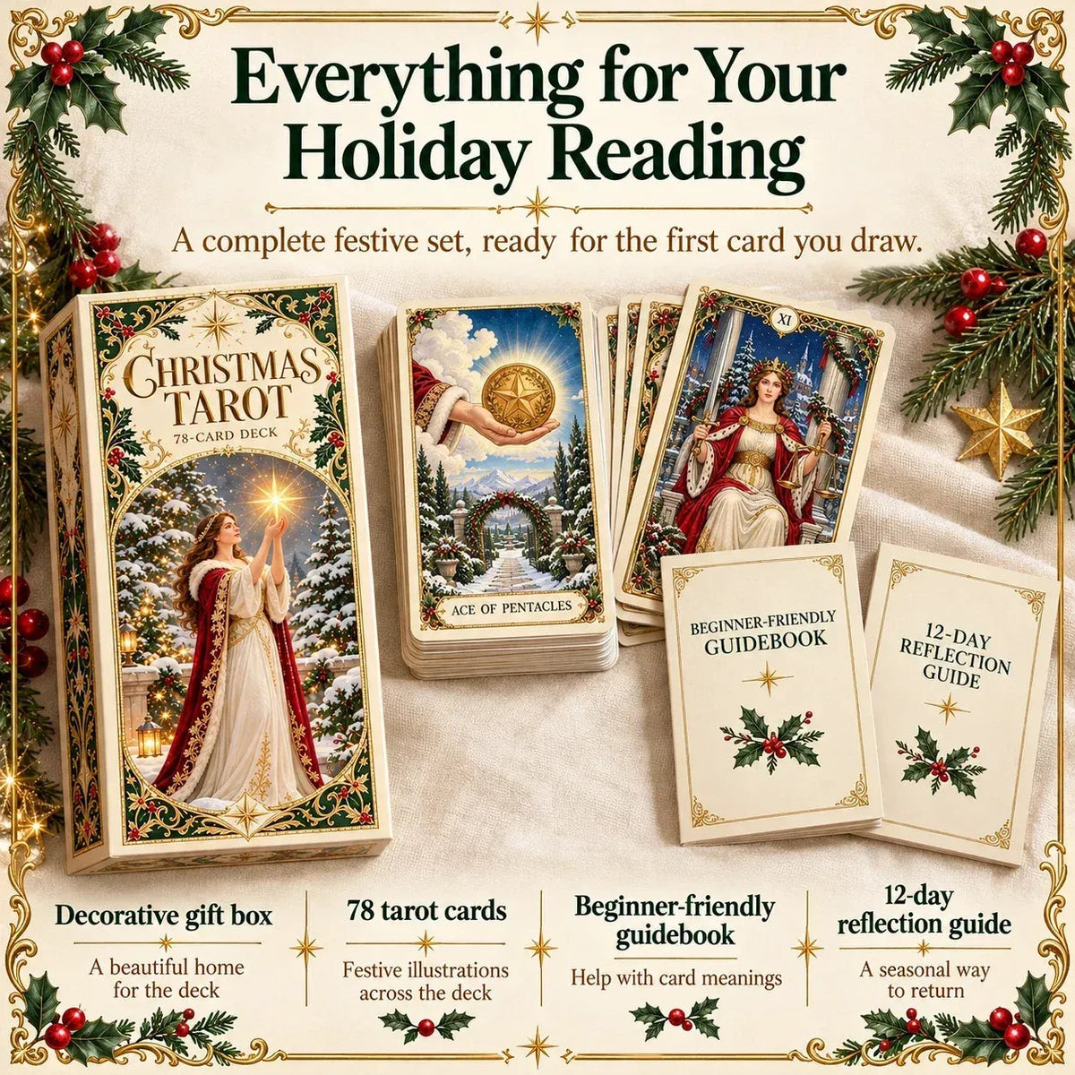 Last Day 49% OFF🎉-🔮 Yuletide Tarot Deck | 78 Festive Cards & A Guided 12-Day Holiday Ritual