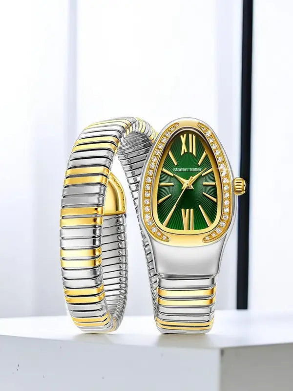 Gold Rhinestone Snake Watch - Women's Elegant Gift Accessory