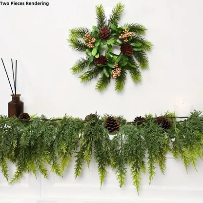 72" Artificial Cedar Garland with Pine Cones – Real Touch Greenery for Winter & Rustic Decor