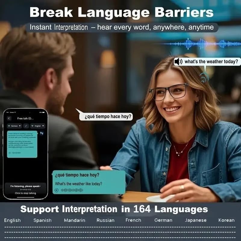 🔥 AI Interpretation Smart Glasses🕶️164-Language Translation, Photochromic Lenses, AI Chat & Hands-Free Audio