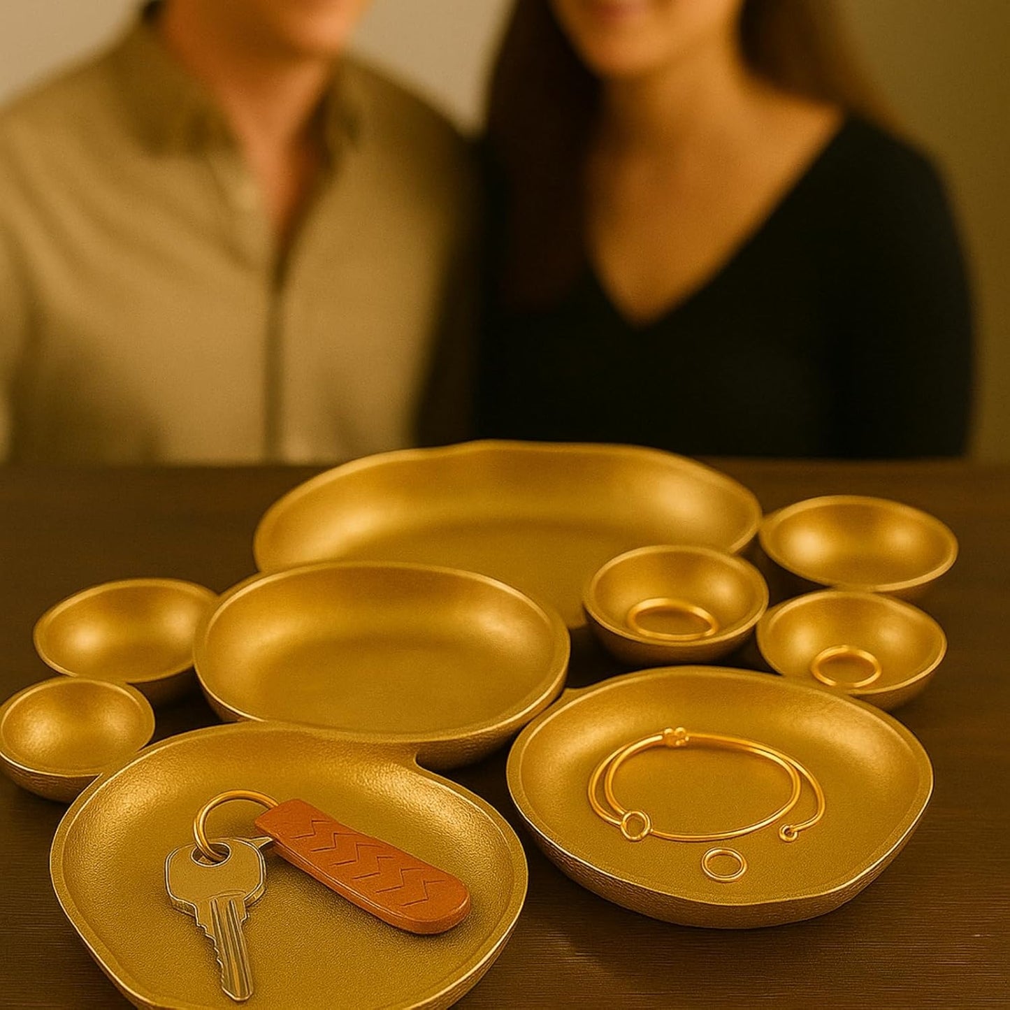 🍽️ Cluster Decorative Bowls – Bright Gold Iron Appetizer Serving Tray