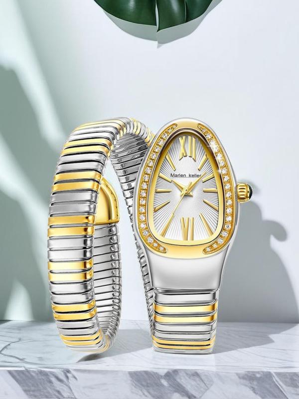 Gold Rhinestone Snake Watch - Women's Elegant Gift Accessory