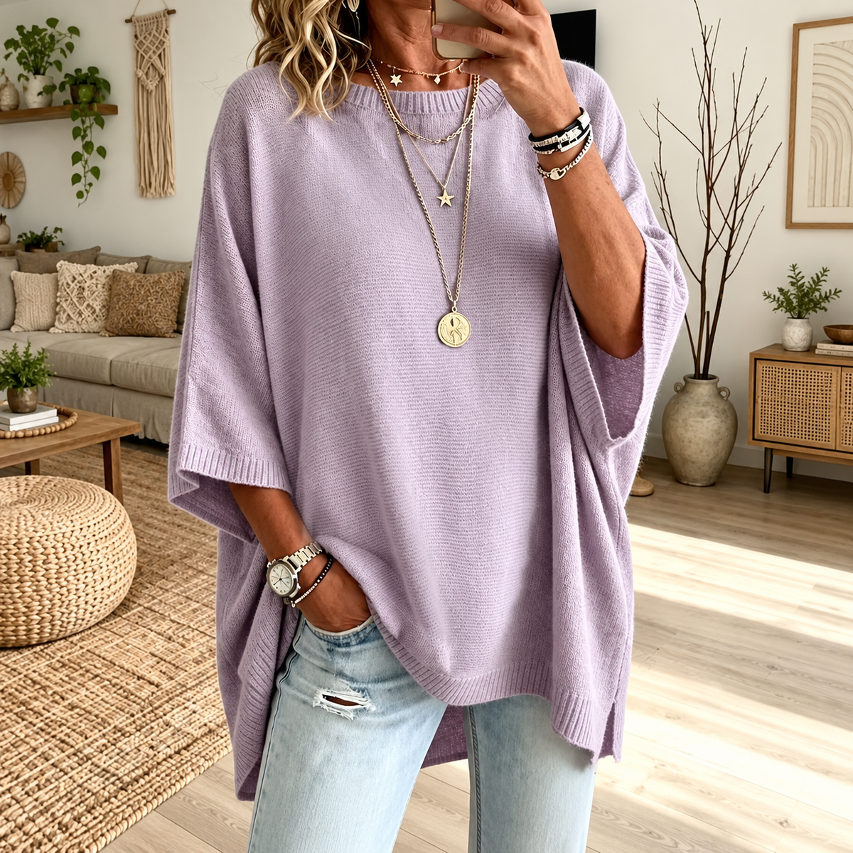 Women's Loose Solid Color Casual Knit Sweater