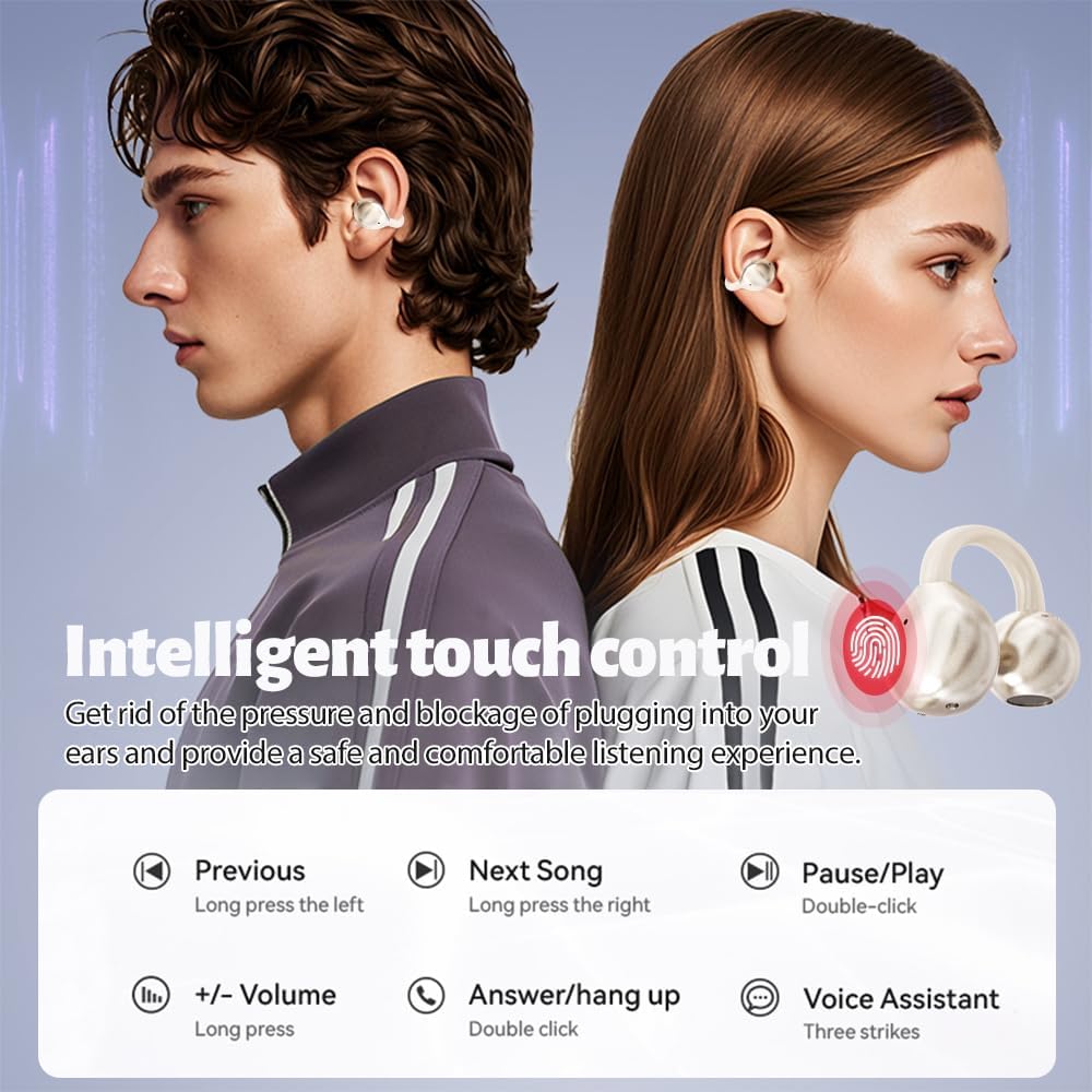 Clip-On Open Ear Wireless Earbuds | Bluetooth 5.4 AI Translation Headphones