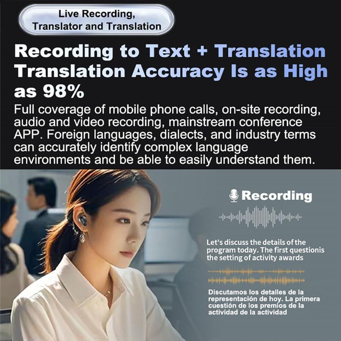 AI Translator Earbuds with Smart Display