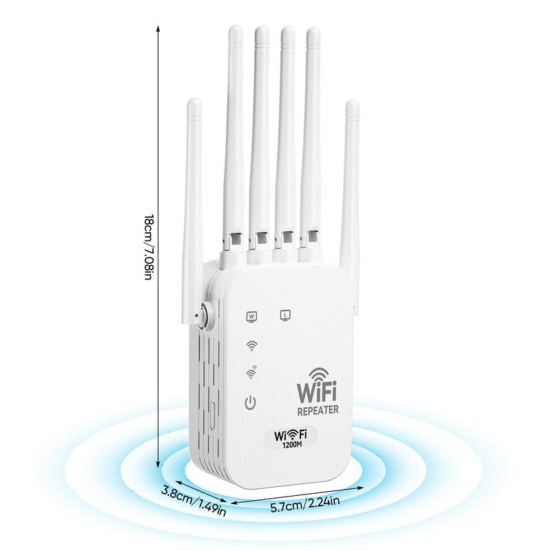 WiFi Extender 2025 6-Antenna Strong Signal, 1200Mbps Dual Band (5GHz/2.4GHz) Booster, Covers 12,000 sq. ft & 100 Devices