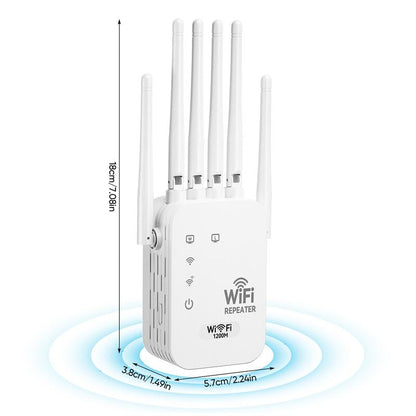 WiFi Extender 2025 6-Antenna Strong Signal, 1200Mbps Dual Band (5GHz/2.4GHz) Booster, Covers 12,000 sq. ft & 100 Devices