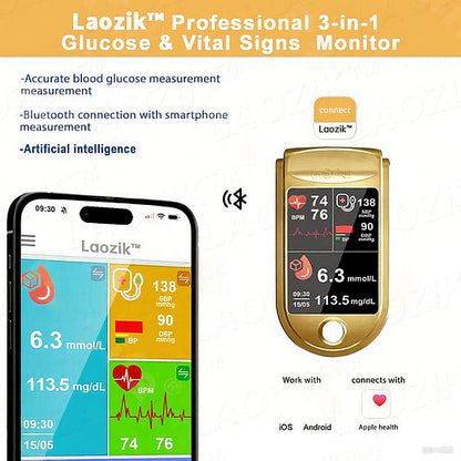 🩸Health America Subsidized Product | LaozikTM Professional 12in1 Glucose & Vital Signs Monitor-Painless, Fast, Precise& FDA-Backed(Made in California, USA)
