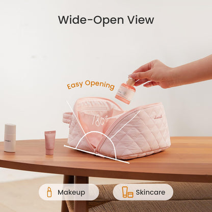 2-in-1 Puffer Travel Makeup Bag – Waterproof Cosmetic Organizer with Brush Holder & Handle