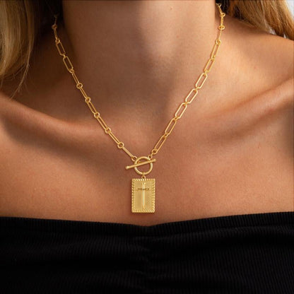 ✝️Today Only 49% Off - Durable Unisex Cross Pendant Paperclip Chain Necklace