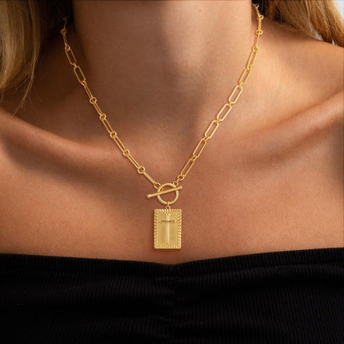 ✝️Today Only 49% Off - Durable Unisex Cross Pendant Paperclip Chain Necklace