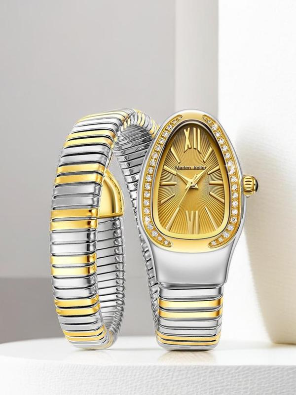 Gold Rhinestone Snake Watch - Women's Elegant Gift Accessory