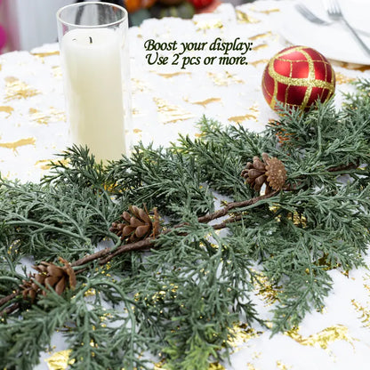 72" Artificial Cedar Garland with Pine Cones – Real Touch Greenery for Winter & Rustic Decor