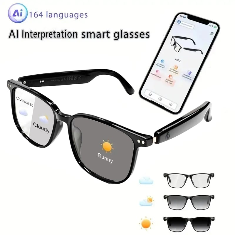 🔥 AI Interpretation Smart Glasses🕶️164-Language Translation, Photochromic Lenses, AI Chat & Hands-Free Audio