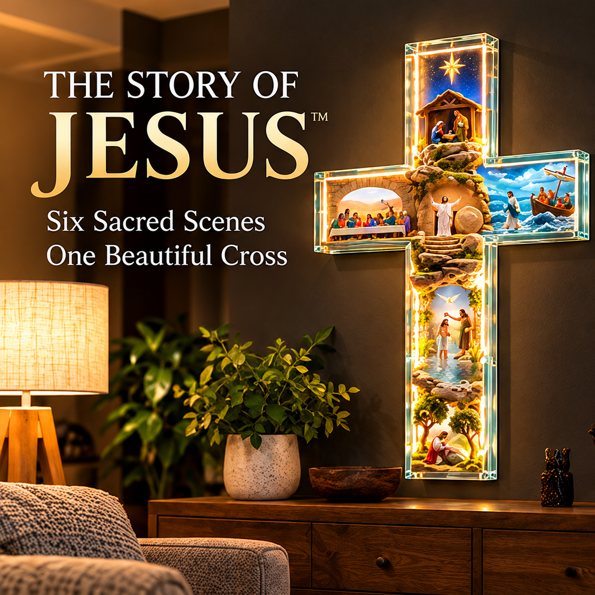 ✨ Last Day – 49% OFF!✝️The Story of Jesus in 6 Scenes Cross Lamp