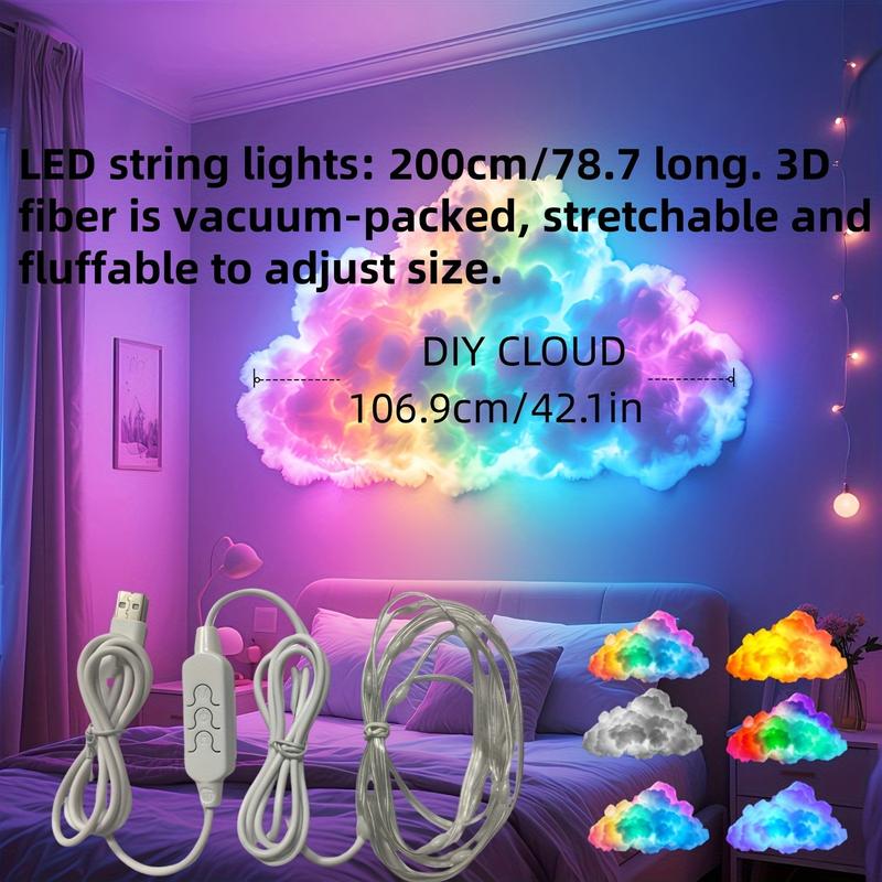 LED Cloud Light with Music Rhythm, DIY Thundercloud Night Light for Bedroom & Gaming Room - USB Powered, Vibrant Glow