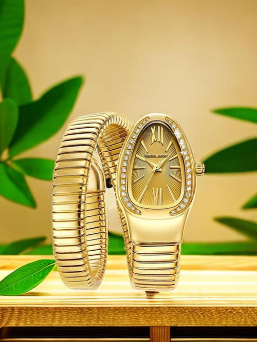 Gold Rhinestone Snake Watch - Women's Elegant Gift Accessory