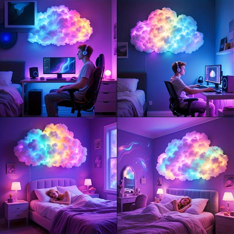 LED Cloud Light with Music Rhythm, DIY Thundercloud Night Light for Bedroom & Gaming Room - USB Powered, Vibrant Glow