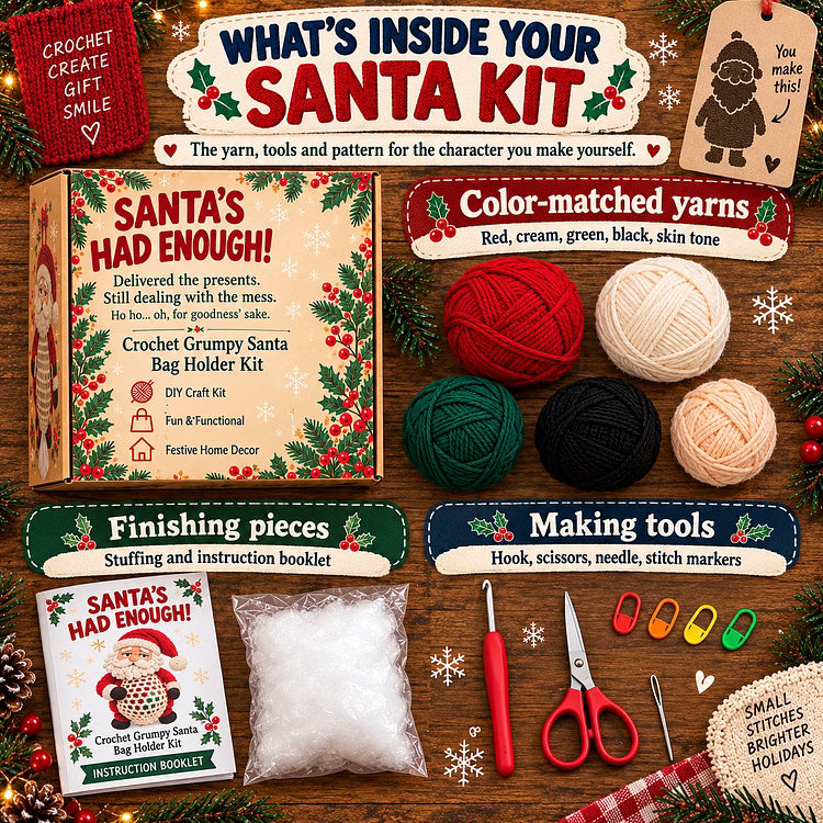 ⏳ Last Day 49% OFF – 🧶 Beginner-Friendly Christmas Crochet Bag Holder DIY Kit | 4 Festive Designs with Yarn, Tools & Guide Included 🎄