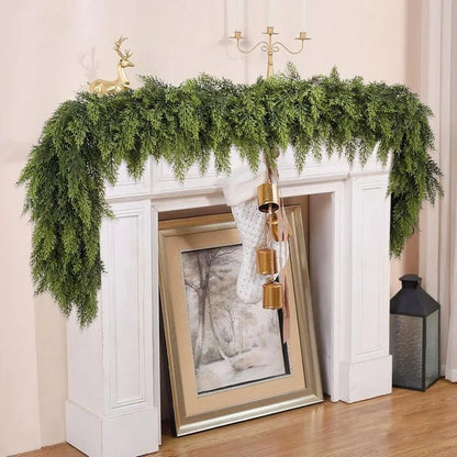 72" Artificial Cedar Garland with Pine Cones – Real Touch Greenery for Winter & Rustic Decor