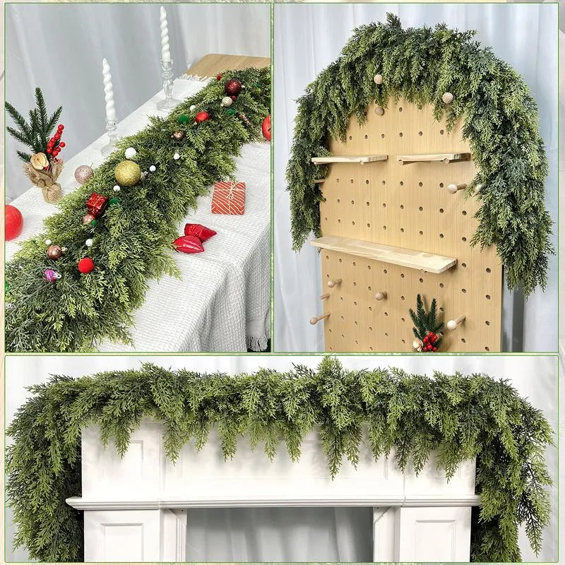 72" Artificial Cedar Garland with Pine Cones – Real Touch Greenery for Winter & Rustic Decor