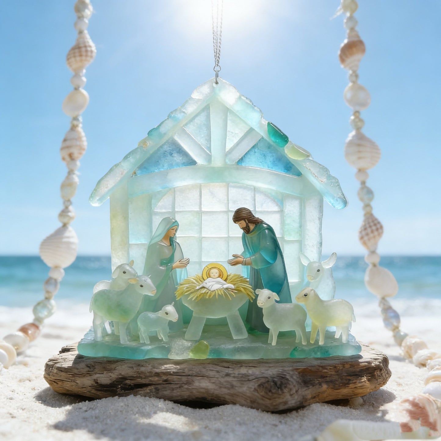 🏆Last Day 50% OFF🌊Christmas scene Jesus Sea glass pendant
