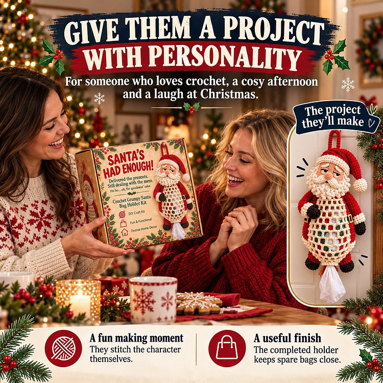 ⏳ Last Day 49% OFF – 🧶 Beginner-Friendly Christmas Crochet Bag Holder DIY Kit | 4 Festive Designs with Yarn, Tools & Guide Included 🎄