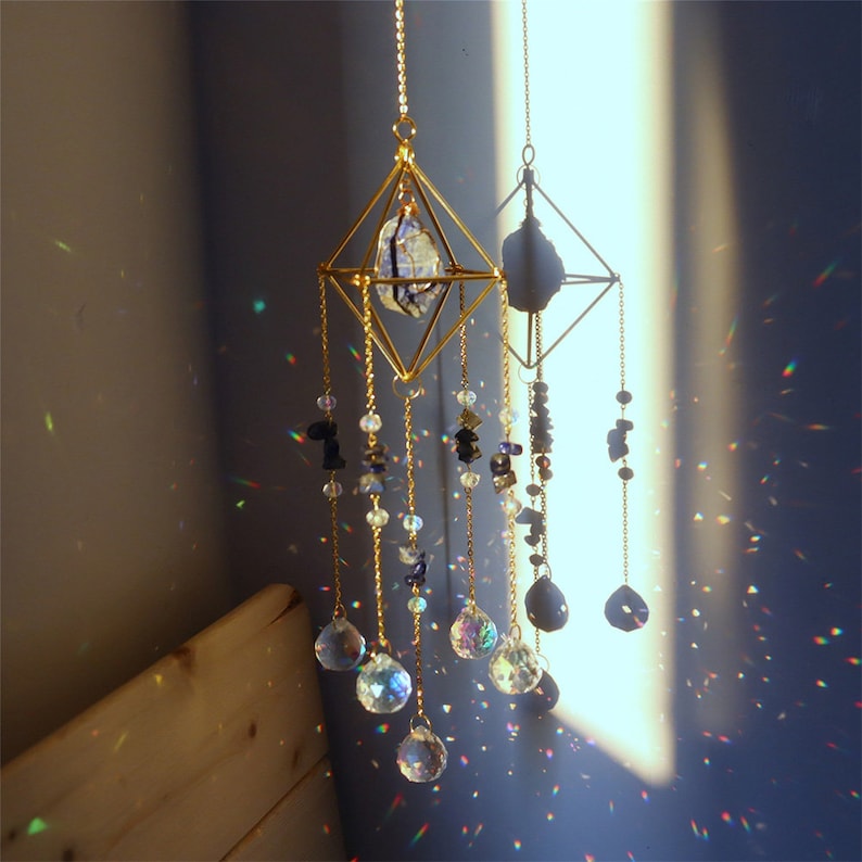 Crystal Prism Wind Chime Sun Catcher - Handmade Hanging Ornament for Garden Window Home Outdoor