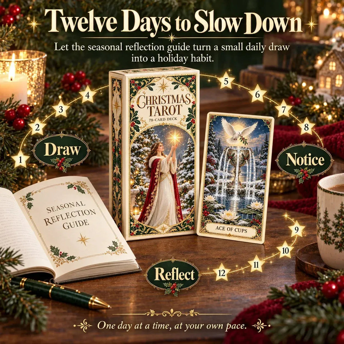 Last Day 49% OFF🎉-🔮 Yuletide Tarot Deck | 78 Festive Cards & A Guided 12-Day Holiday Ritual
