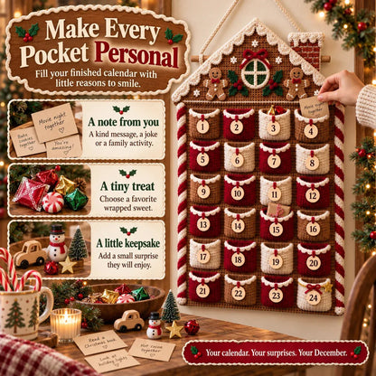 🧶 DIY Crochet Advent Calendar Kit | 24 Refillable Pockets, 4 Christmas Characters & Complete Crochet Materials 🎄