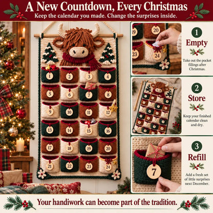 🧶 DIY Crochet Advent Calendar Kit | 24 Refillable Pockets, 4 Christmas Characters & Complete Crochet Materials 🎄