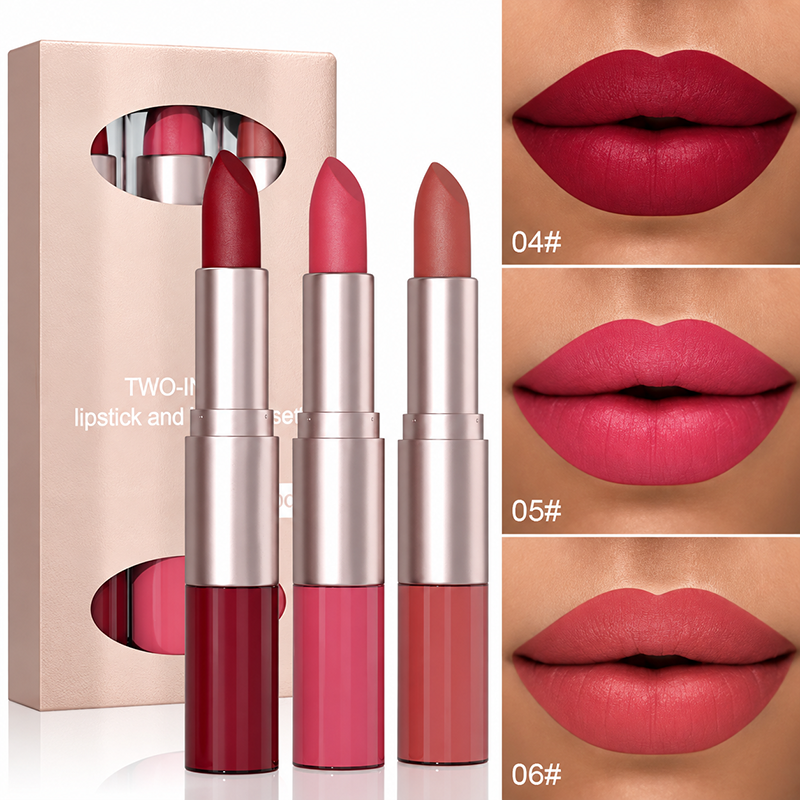 💄 2-in-1 Dual-Ended Lip Set – Matte Color & Glossy Shine, 3-Piece Set
