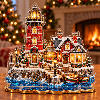 🎄 Christmas Lighthouse Village – DIY Sparkling Diamond  2D Art Decoration Kit