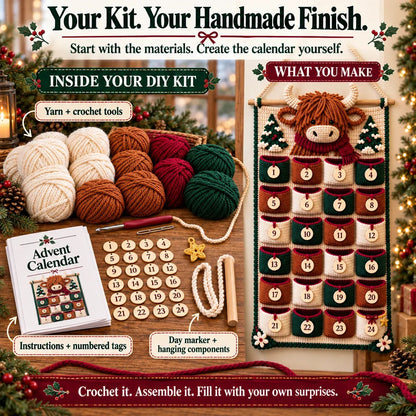 🧶 DIY Crochet Advent Calendar Kit | 24 Refillable Pockets, 4 Christmas Characters & Complete Crochet Materials 🎄