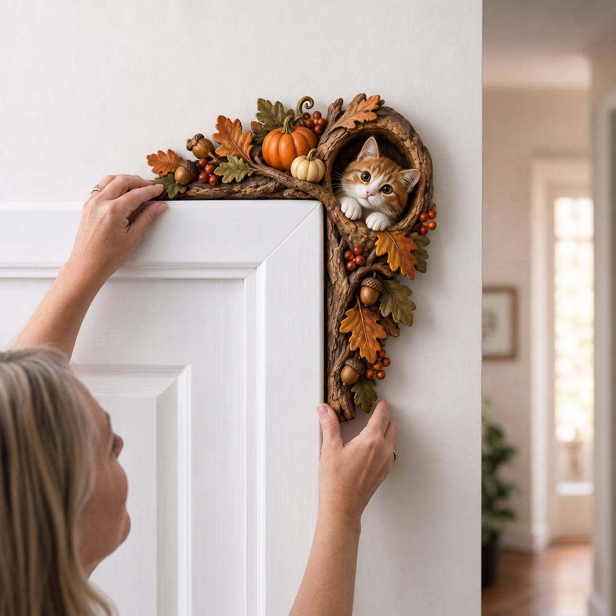Wooden Fall Cat Door Topper Decor-Rustic Autumn Kitten Door Topper