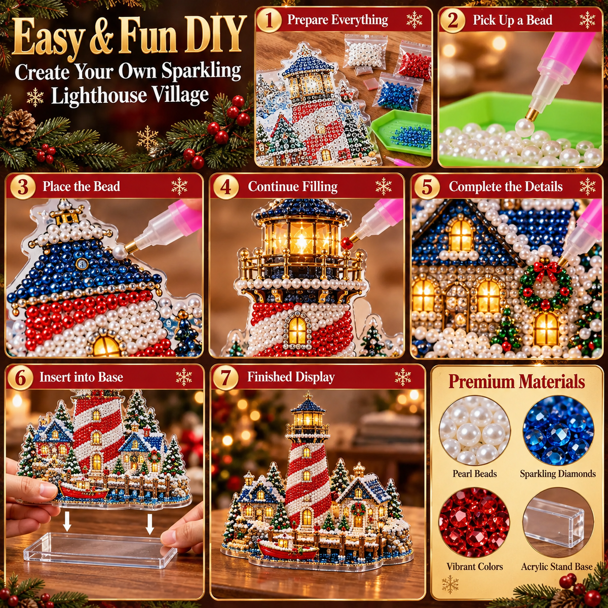 🎄 Christmas Lighthouse Village – DIY Sparkling Diamond  2D Art Decoration Kit