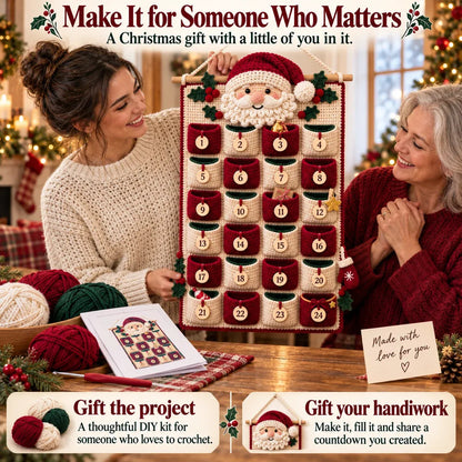🧶 DIY Crochet Advent Calendar Kit | 24 Refillable Pockets, 4 Christmas Characters & Complete Crochet Materials 🎄