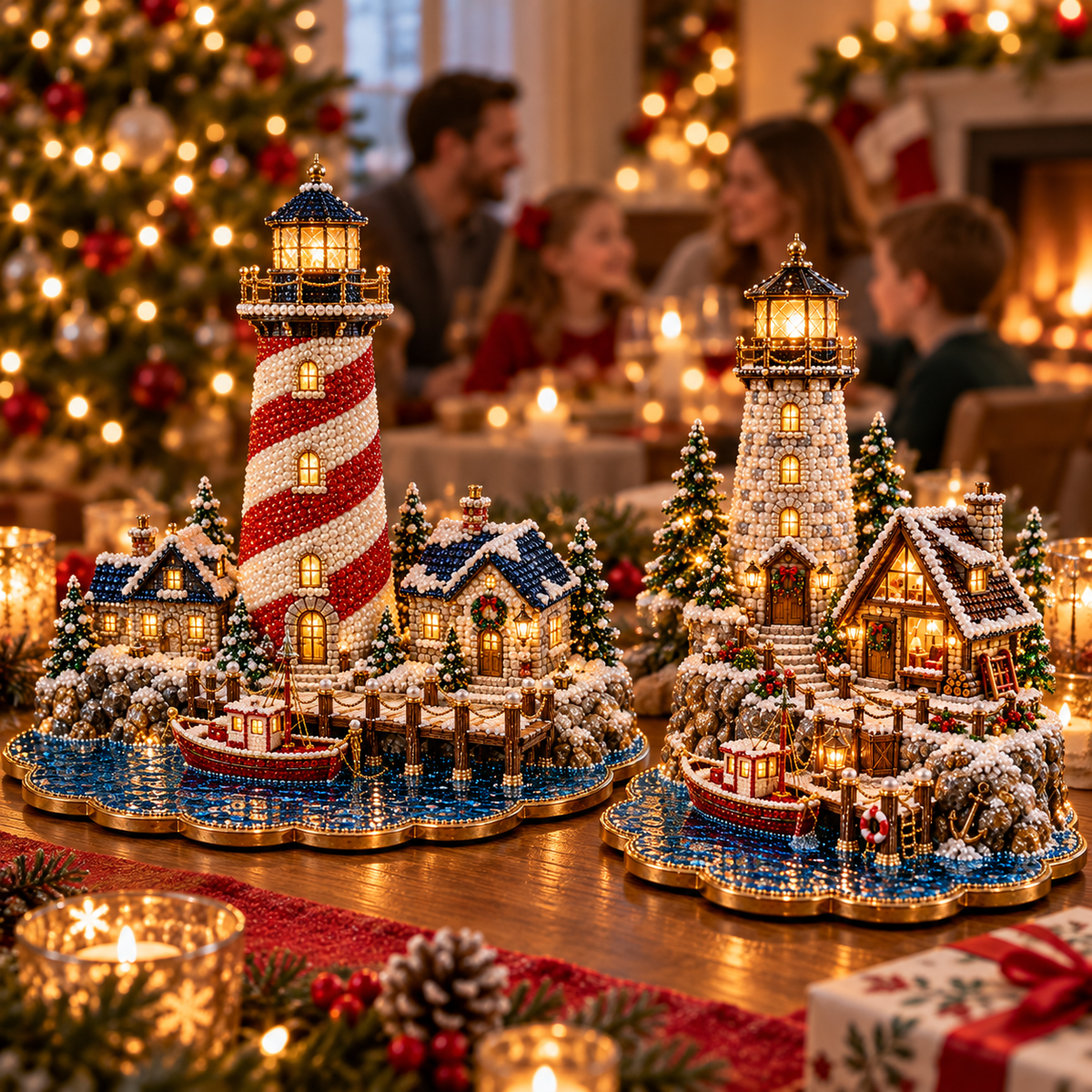 🎄 Christmas Lighthouse Village – DIY Sparkling Diamond  2D Art Decoration Kit