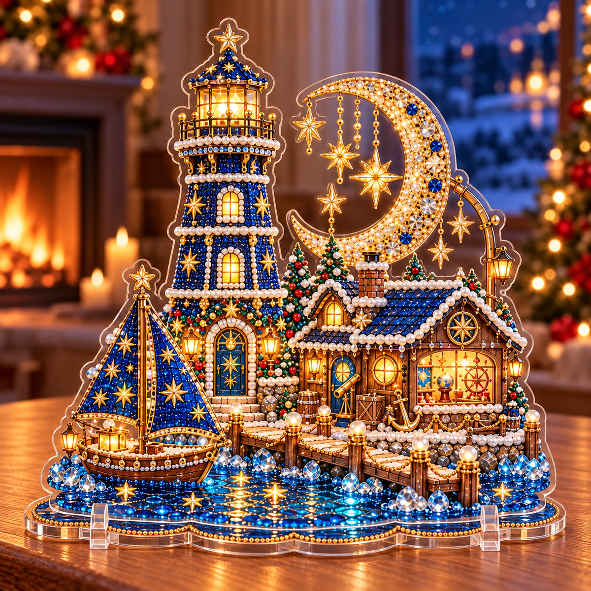 🎄 Christmas Lighthouse Village – DIY Sparkling Diamond  2D Art Decoration Kit