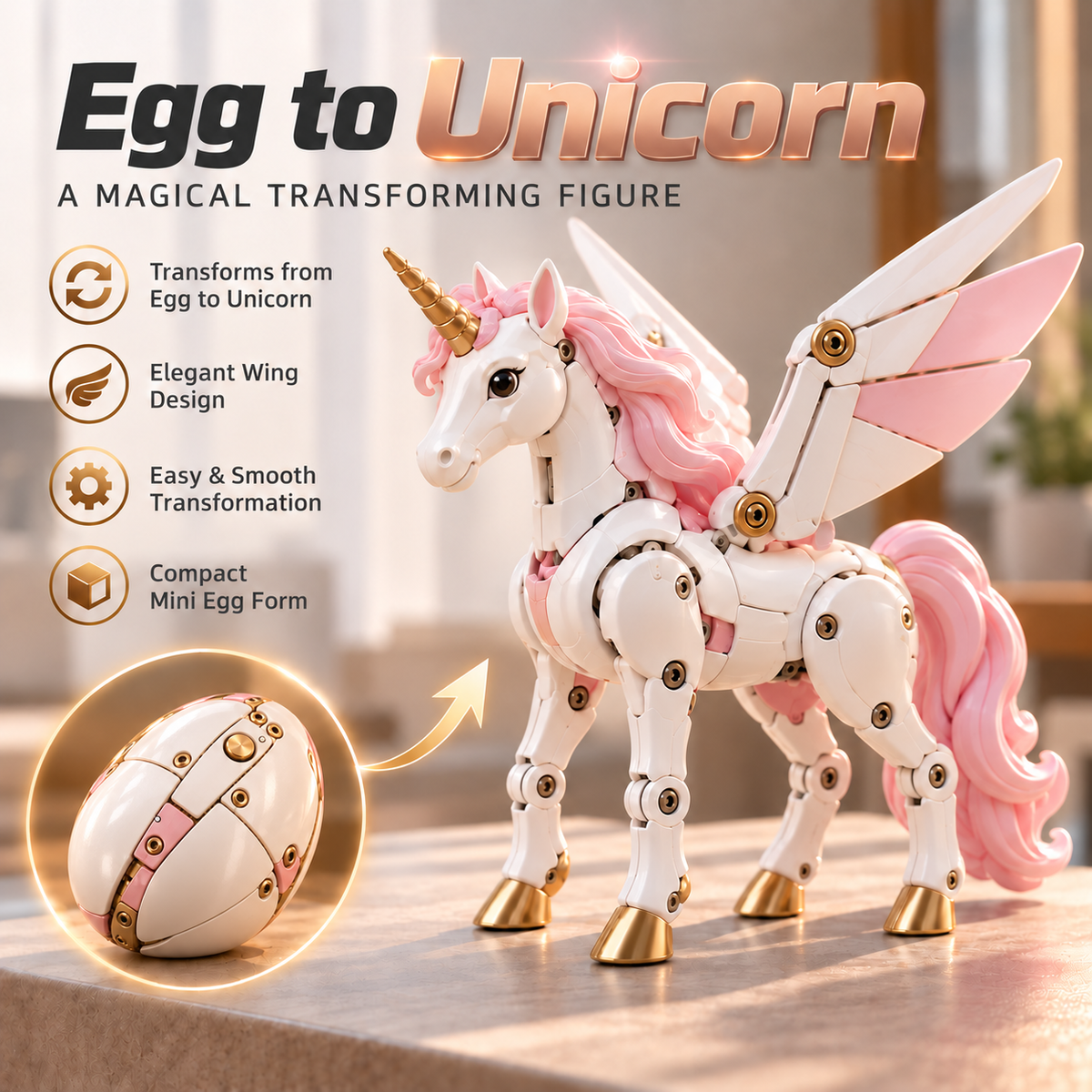 🦄 2-in-1 Transforming Mechanical Unicorn Egg – Winged Fantasy Figure!!!