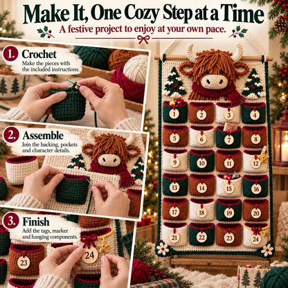 🧶 DIY Crochet Advent Calendar Kit | 24 Refillable Pockets, 4 Christmas Characters & Complete Crochet Materials 🎄